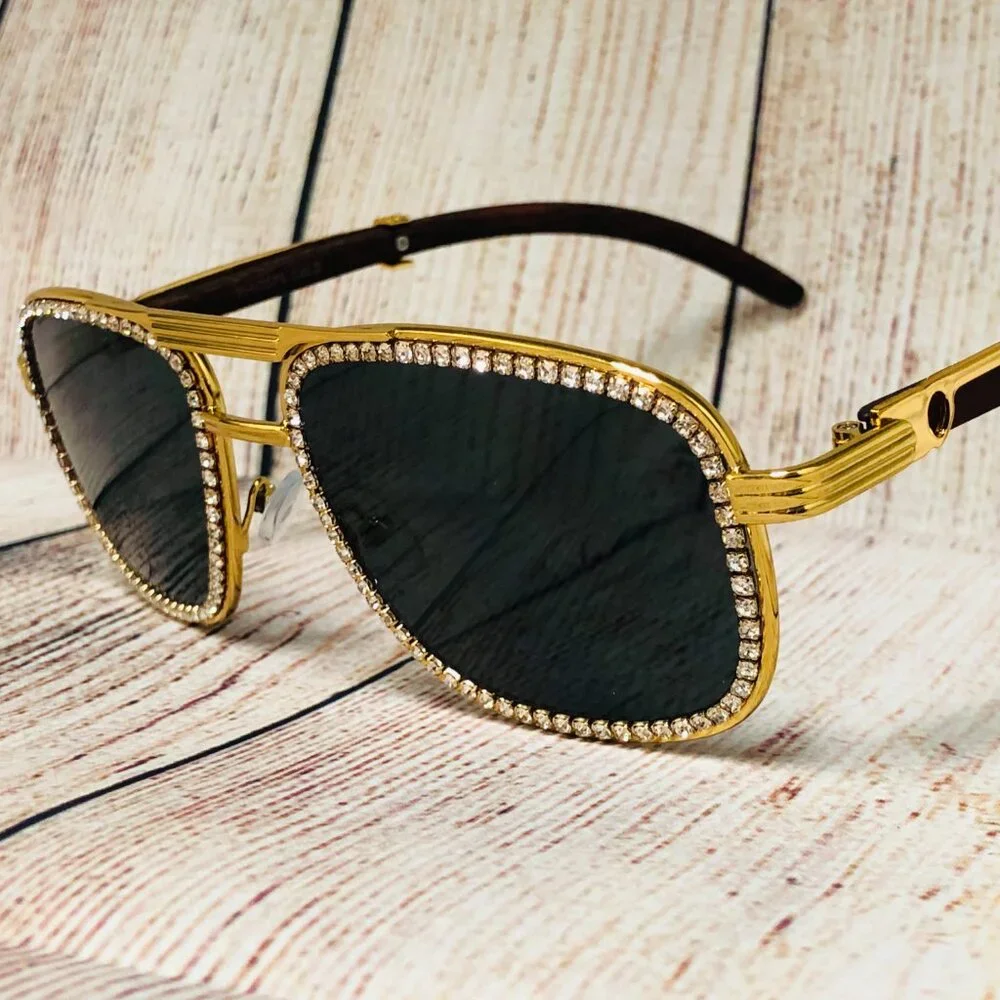 Men Sunglasses Square Black Lens Fashion Diamond Bling Hip Hop‎ Style Lentes New